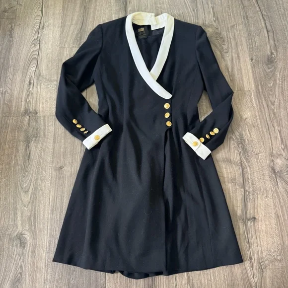 Vintage Escada Couture Black White romper Dress with Gold Accents size 36 - Picture 1 of 14